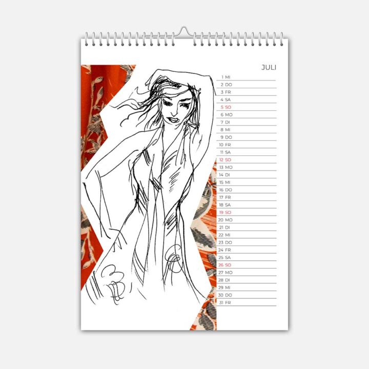 Modezeichnung Juli 2025 von Ewa Kuich – elegante Sommerkleider von Kleider von Ewa Kuich.