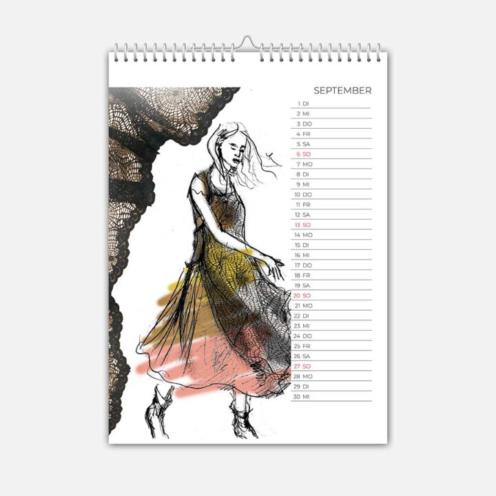Modezeichnung September 2025 von Ewa Kuich – herbstliche Kleider von Kleider von Ewa Kuich.